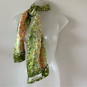 Bill Blass Vintage Green Abstract silk scarf with yellow and coral